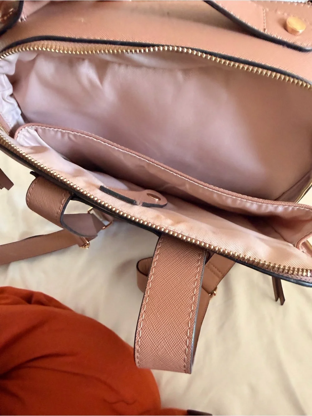 Calpak Dusty Rose Leather Backpack with Whipstitch Trim